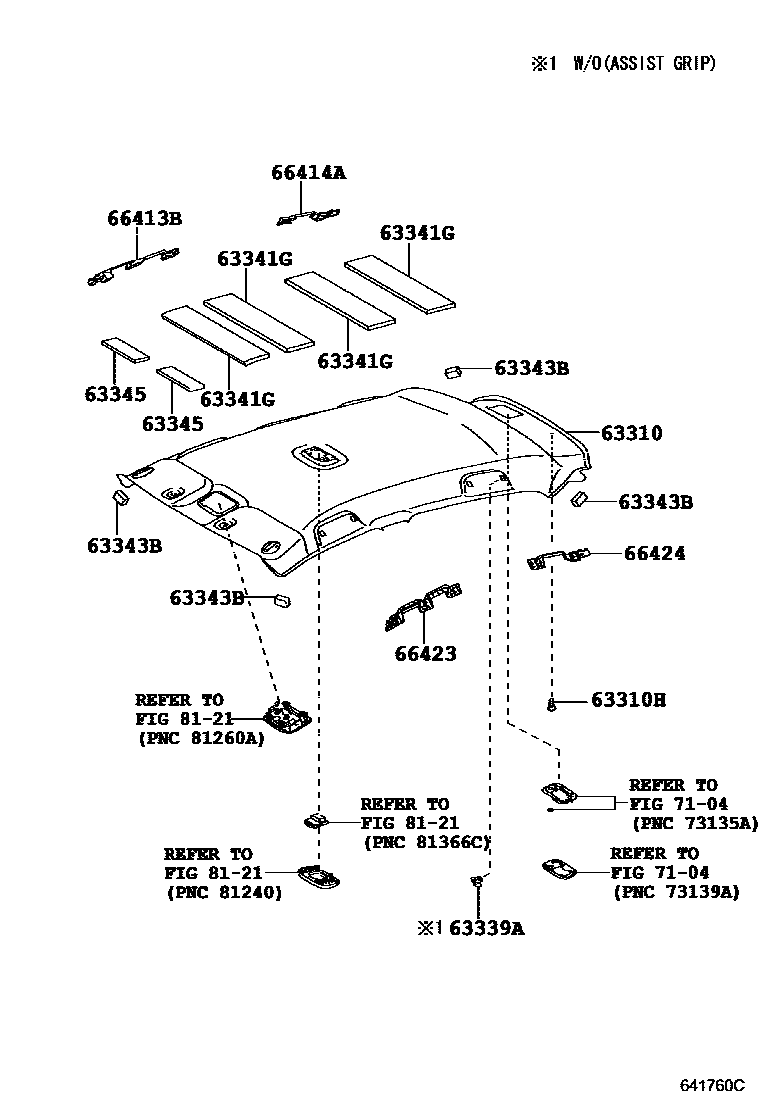 Toyota YARIS 车顶内衬和消声垫 EPC diagram — 641760C