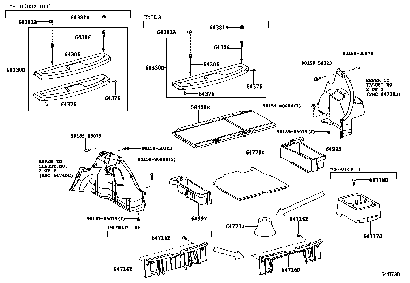 Toyota YARIS 底板和底板装饰罩 EPC diagram — 641763D