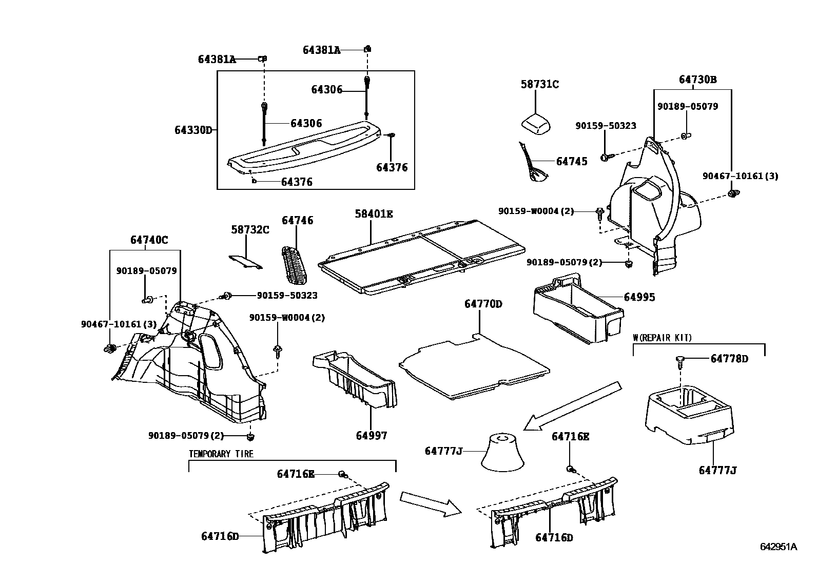 Toyota YARIS 底板和底板装饰罩 EPC diagram — 642951A