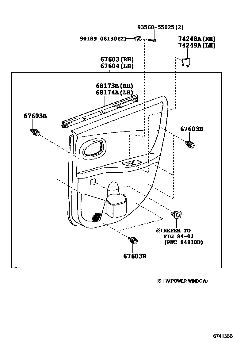 Toyota YARIS 后门板和后门玻璃 EPC diagram — 674136B