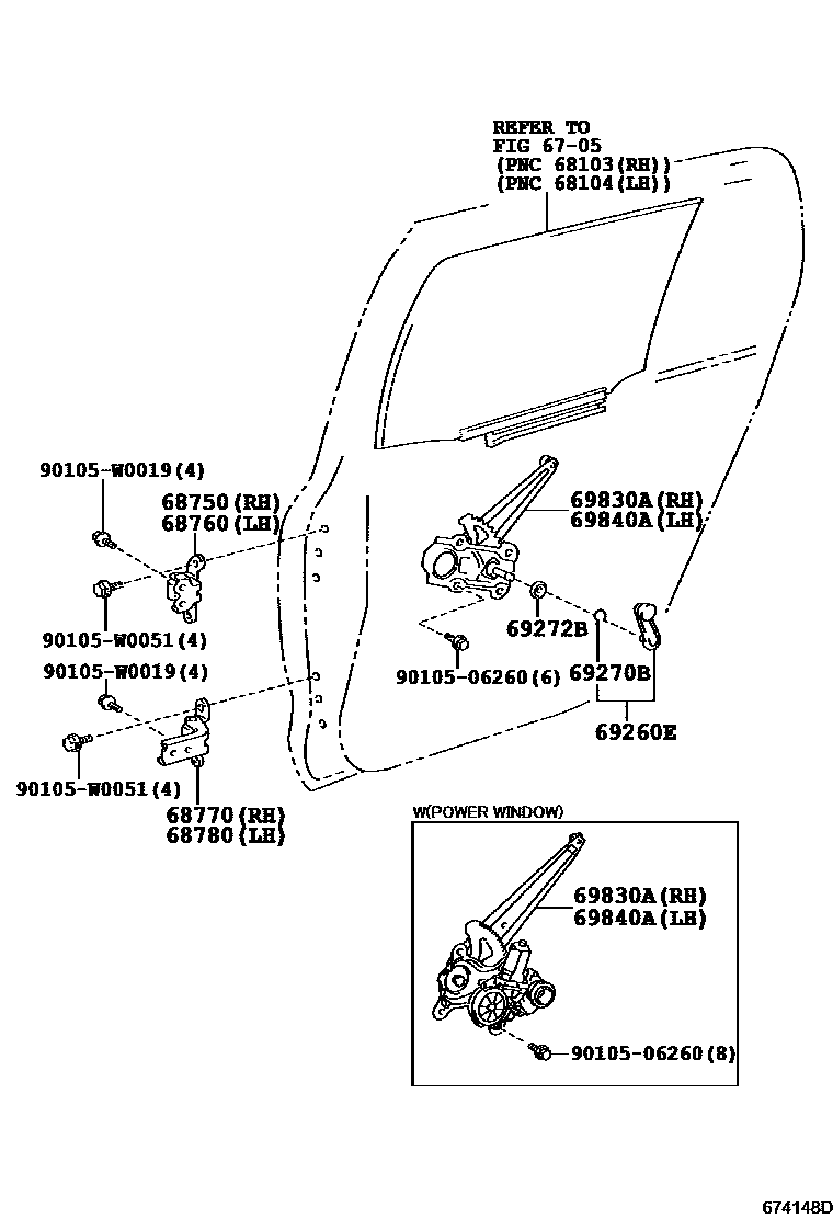 Toyota YARIS 后门车窗升降器和合页 EPC diagram — 674148D