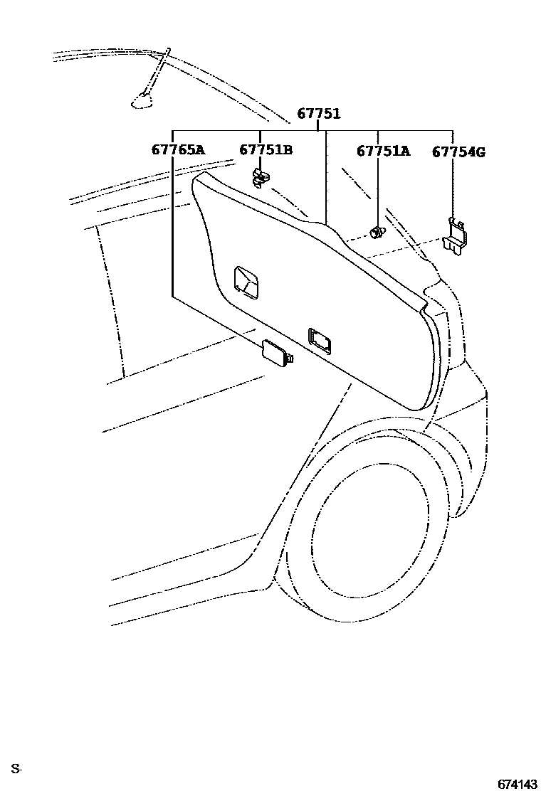 Toyota YARIS 背门板和背门玻璃 EPC diagram — 674143