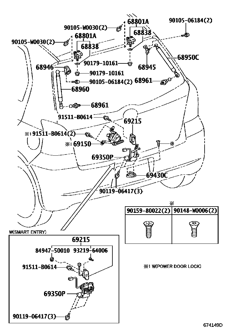 Toyota YARIS 背门锁和背门把手 EPC diagram — 674149D
