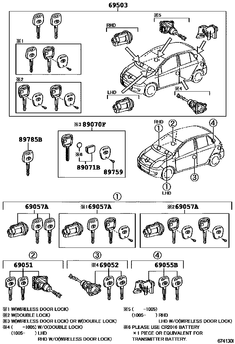 Toyota YARIS 锁芯组件 EPC diagram — 674130I