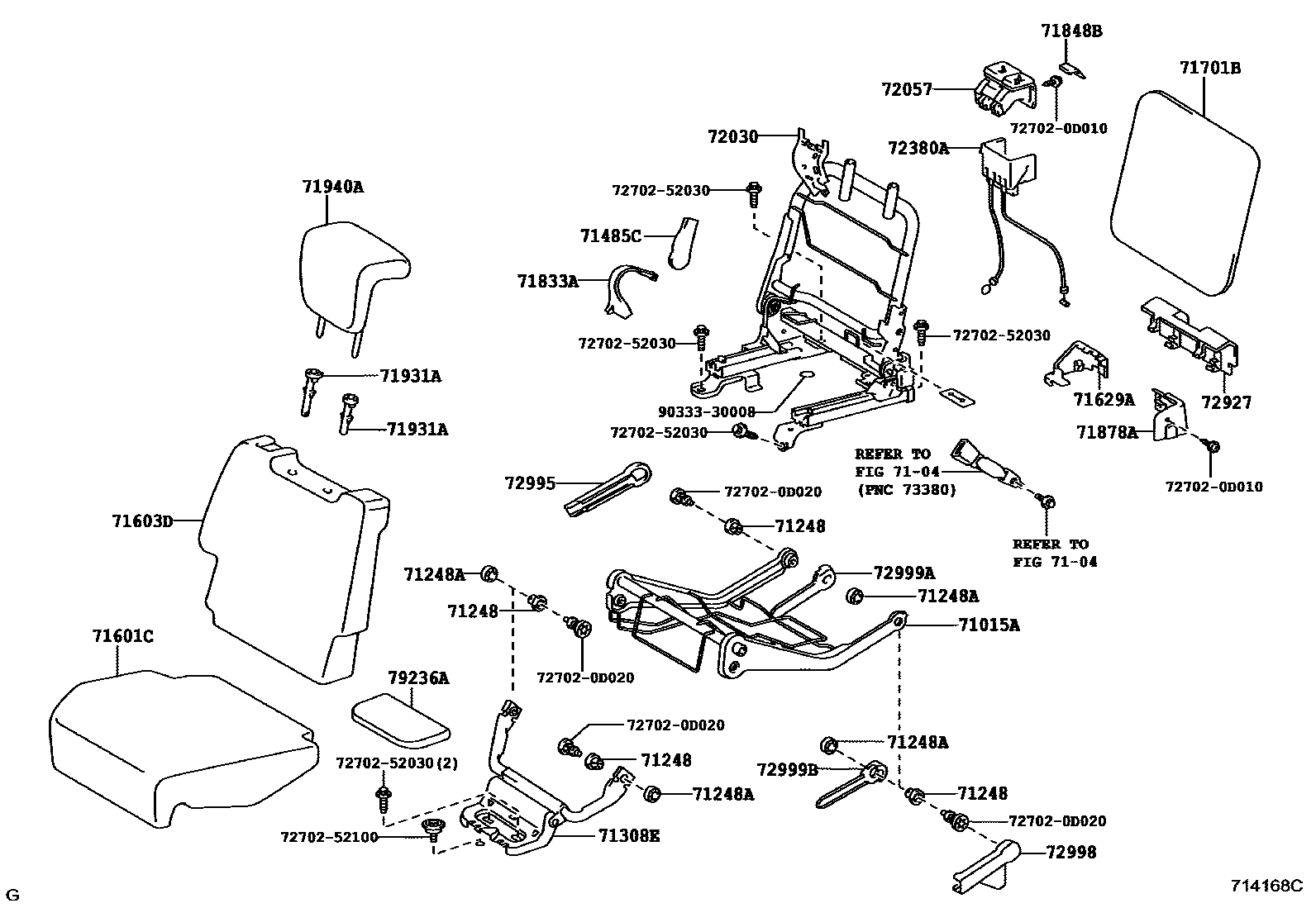 Toyota YARIS 后排座椅和座椅滑轨 EPC diagram — 714168C