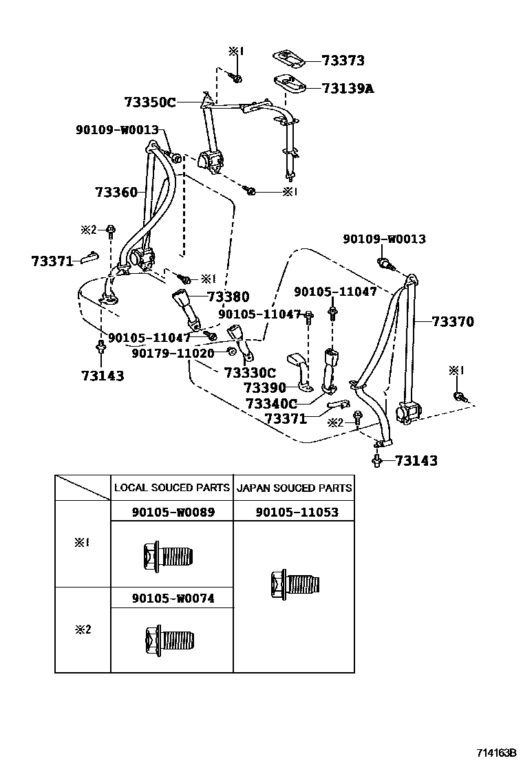Toyota YARIS 安全带和儿童保护座椅 EPC diagram — 714163B