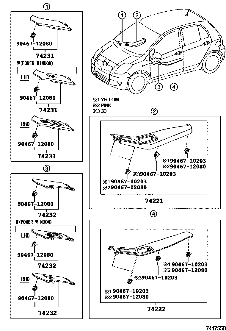 Toyota YARIS 扶手和遮阳板 EPC diagram — 741755B