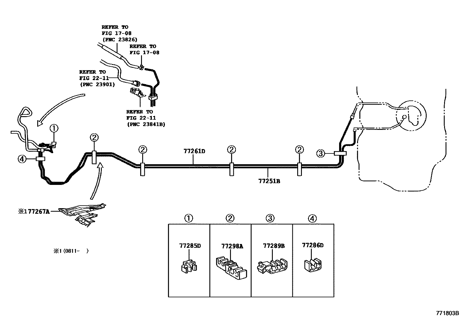 Toyota YARIS 燃油箱和燃油管 EPC diagram — 771803B