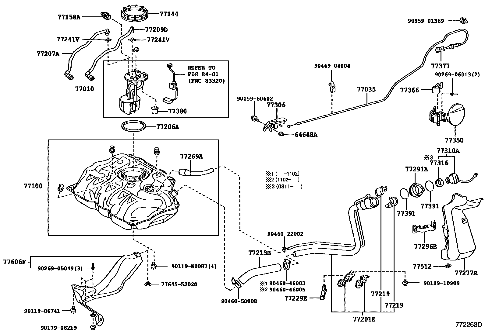 Toyota YARIS 燃油箱和燃油管 EPC diagram — 772268D