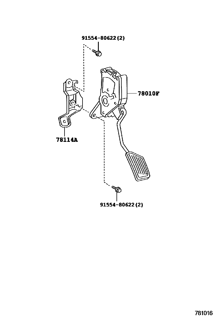 Toyota YARIS accelerator pedal connecting rod EPC diagram — 781016