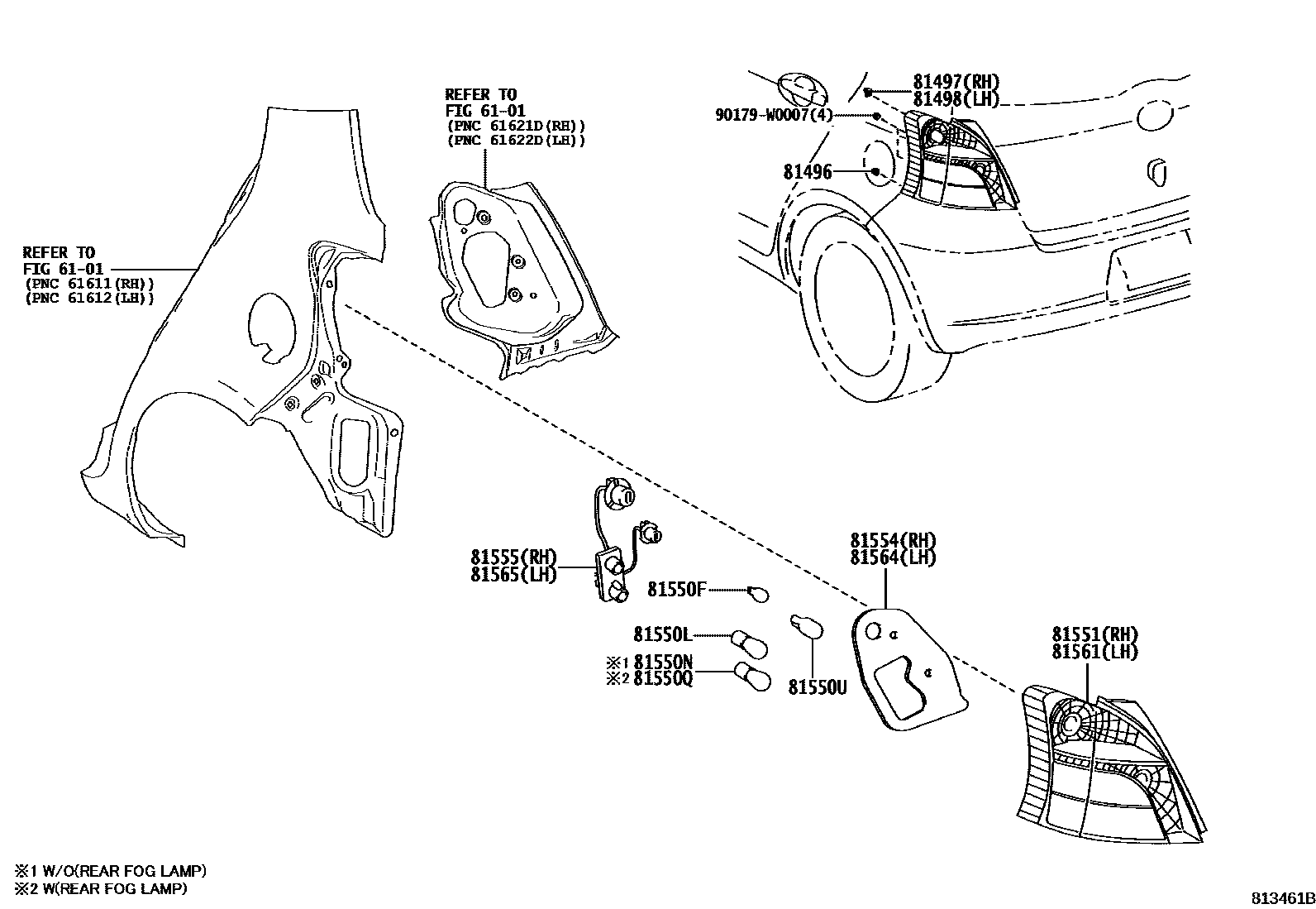 Toyota YARIS 后组合灯 EPC diagram — 813461B