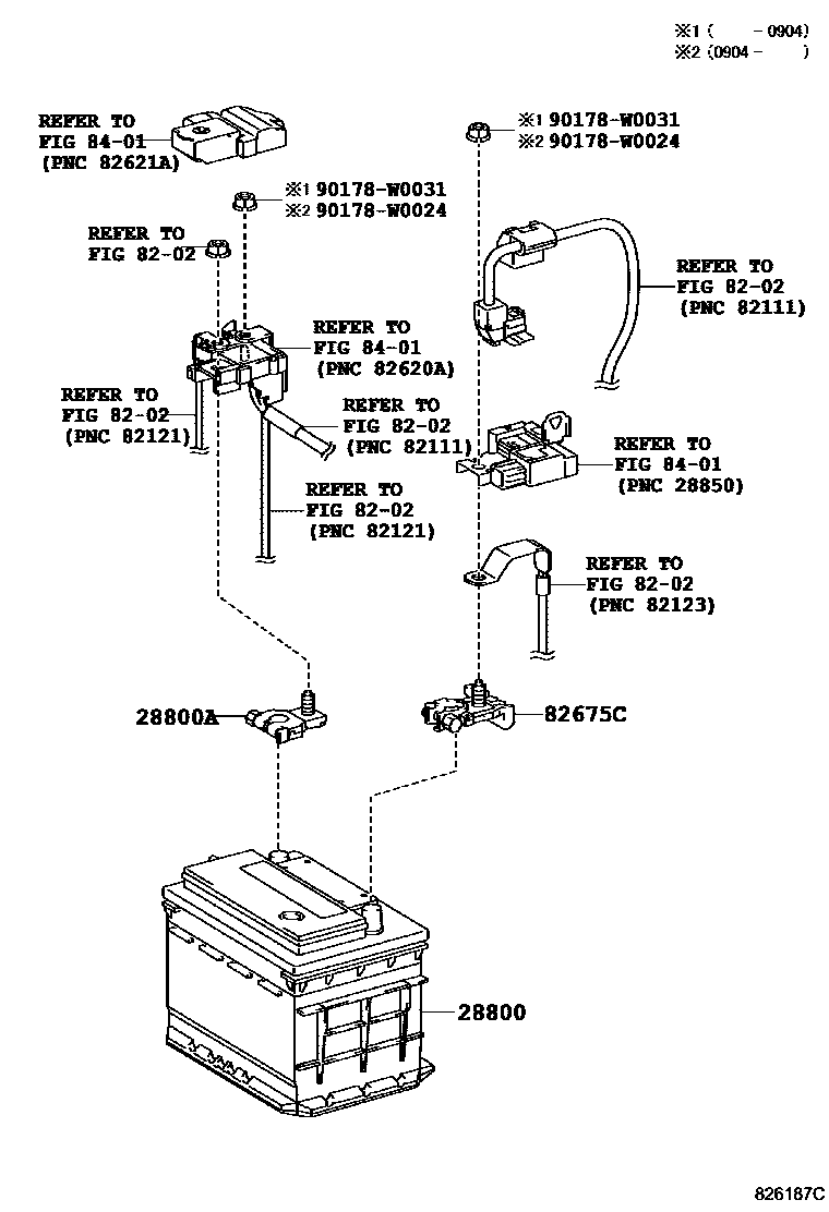 Toyota YARIS 蓄电池和蓄电池电缆 EPC diagram — 826187C