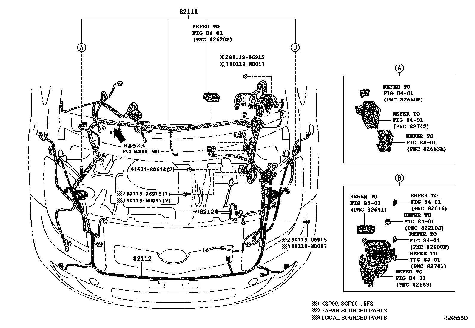Toyota YARIS 线束和卡夹 EPC diagram — 824556D