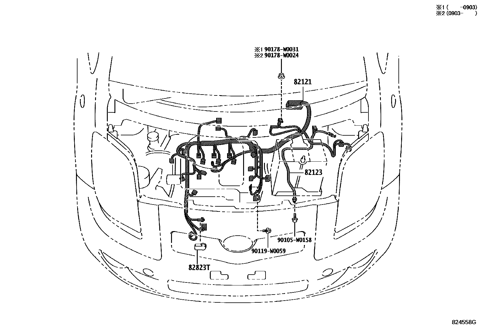 Toyota YARIS 线束和卡夹 EPC diagram — 824558G