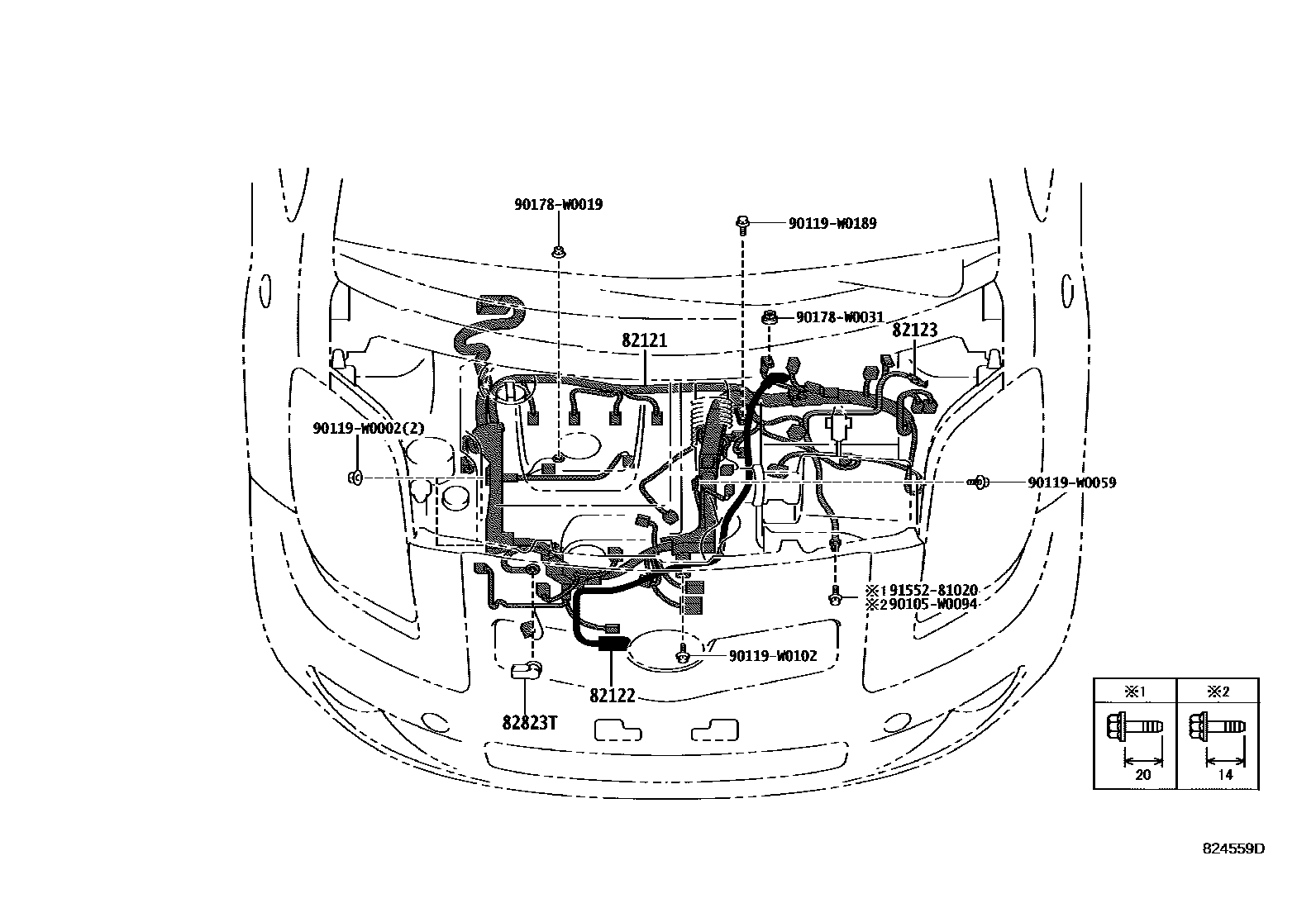 Toyota YARIS 线束和卡夹 EPC diagram — 824559D