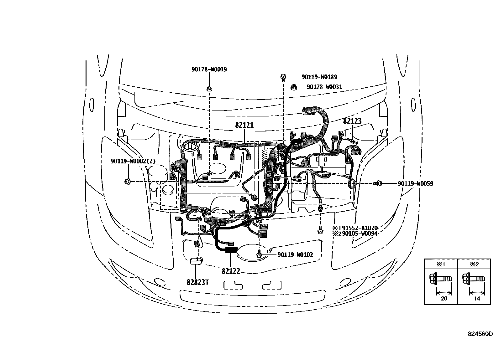 Toyota YARIS 线束和卡夹 EPC diagram — 824560D