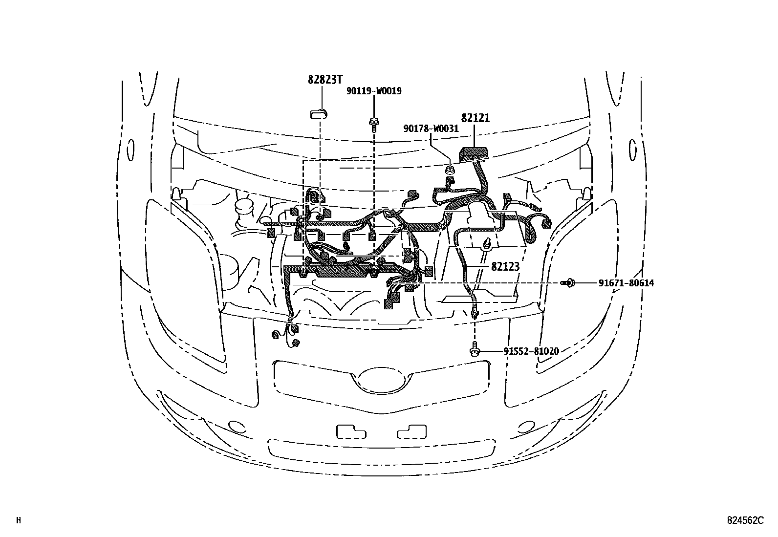 Toyota YARIS 线束和卡夹 EPC diagram — 824562C