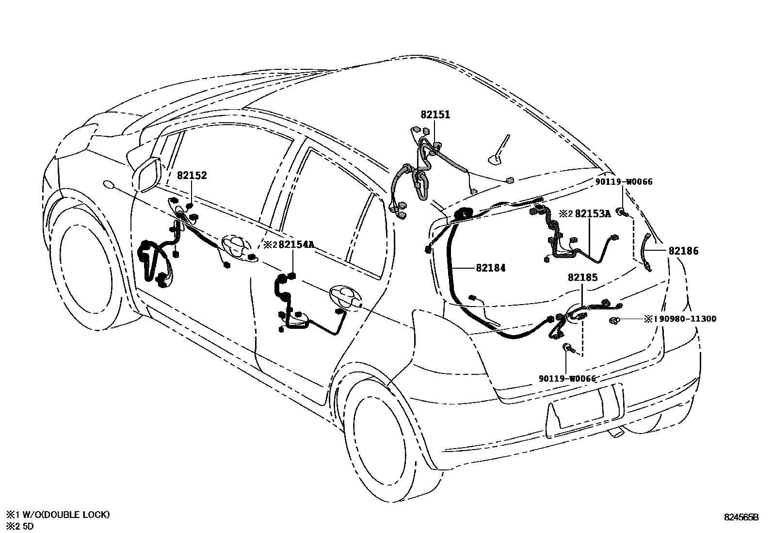 Toyota YARIS 线束和卡夹 EPC diagram — 824565B