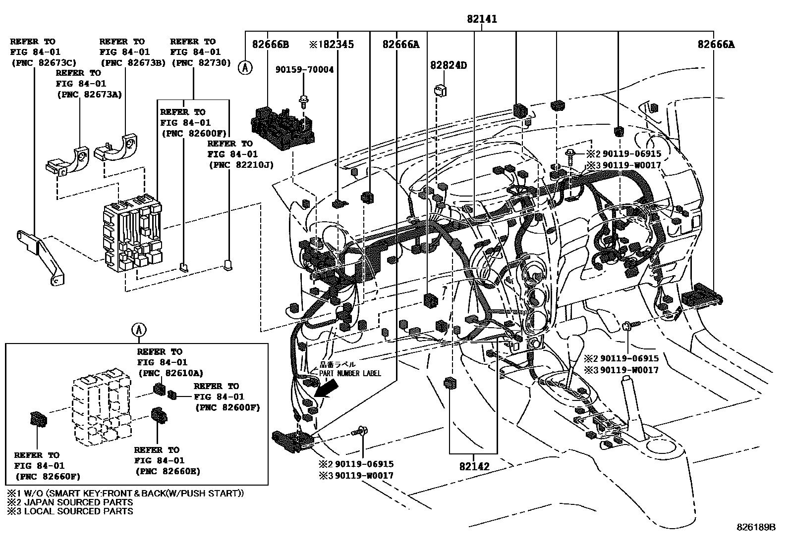 Toyota YARIS 线束和卡夹 EPC diagram — 826189B