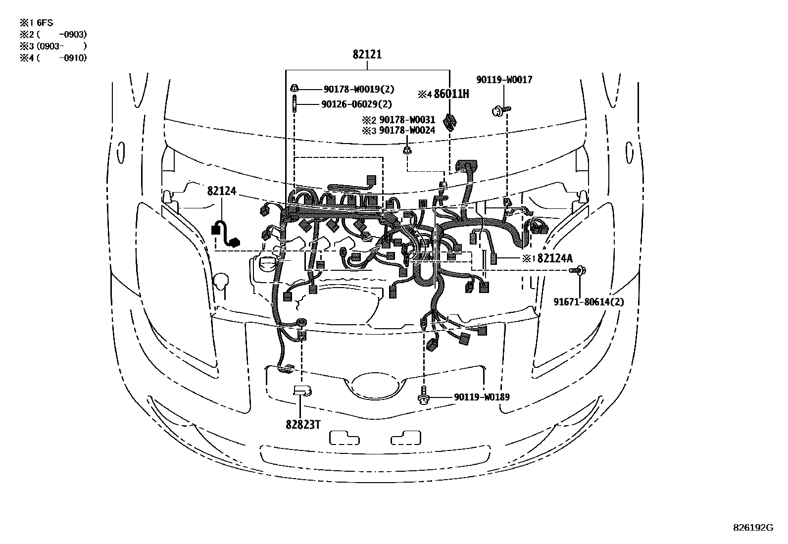 Toyota YARIS 线束和卡夹 EPC diagram — 826192G
