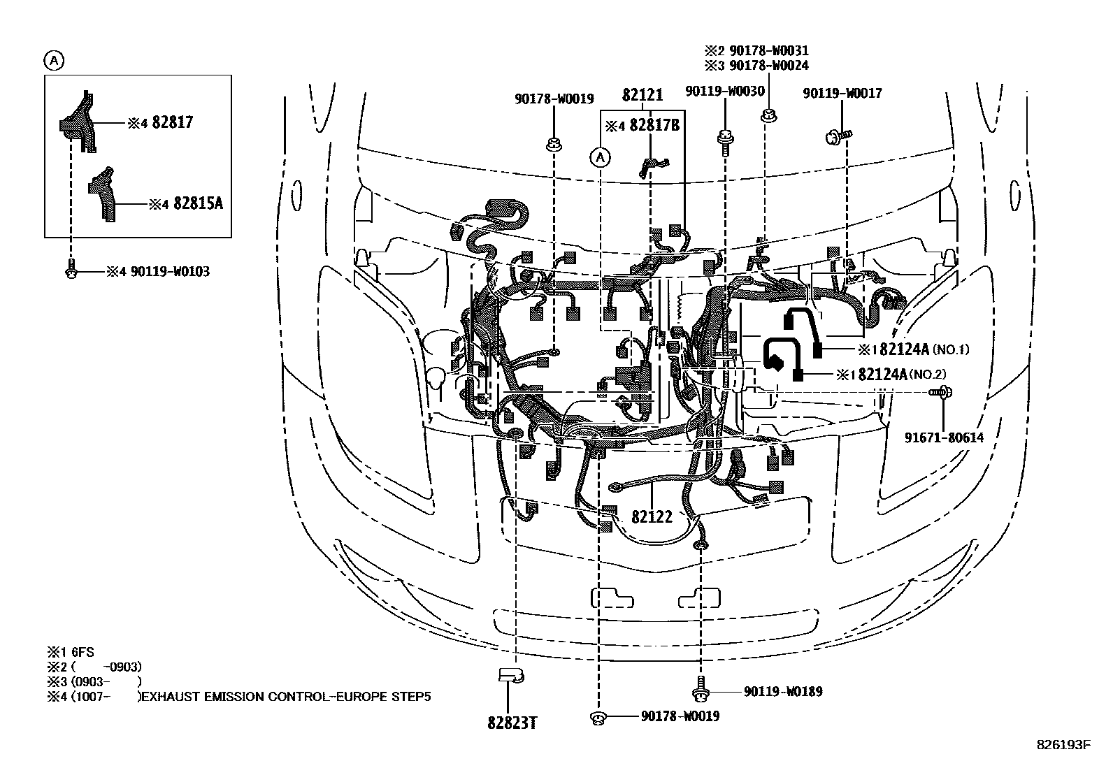 Toyota YARIS 线束和卡夹 EPC diagram — 826193F