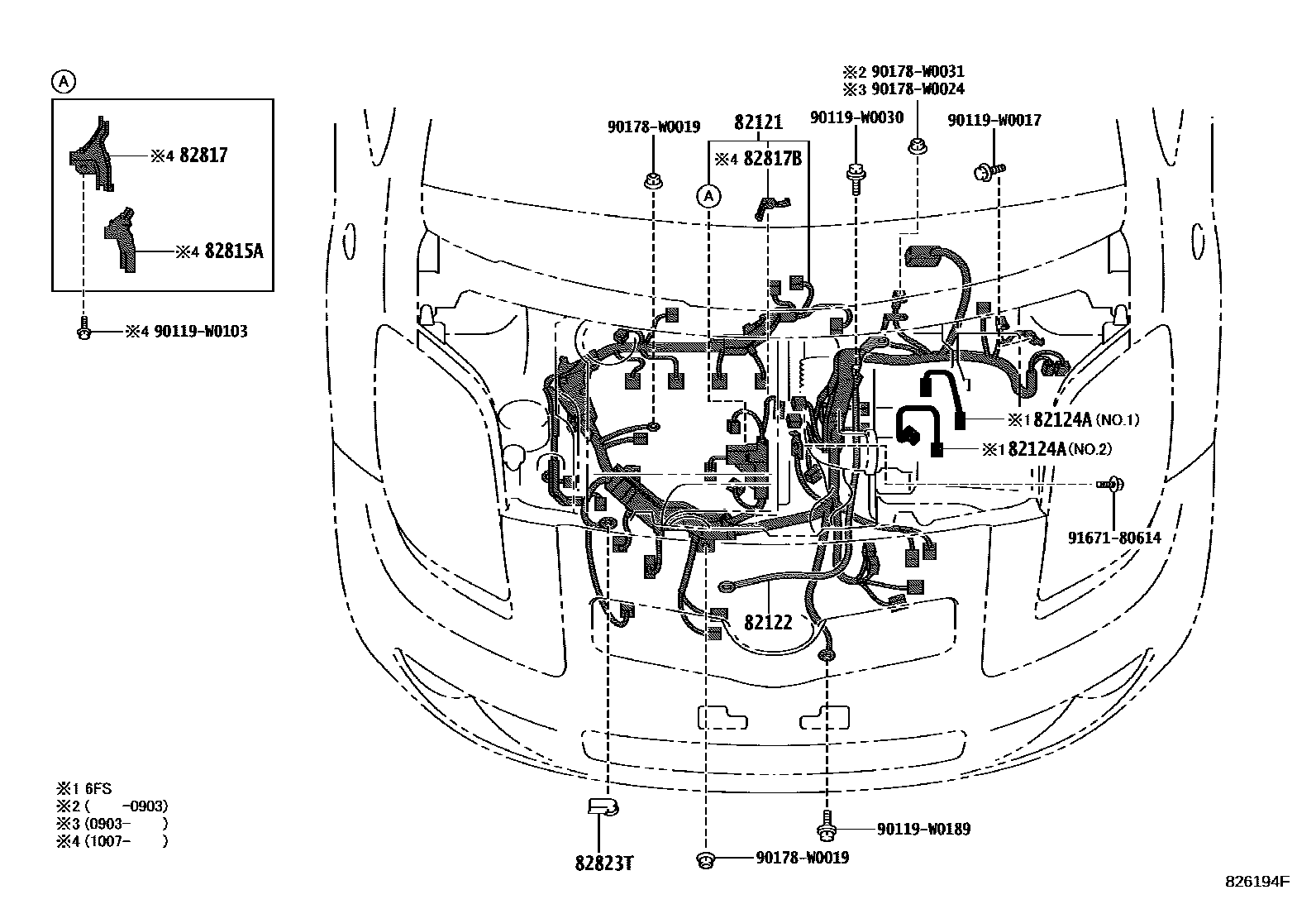 Toyota YARIS 线束和卡夹 EPC diagram — 826194F
