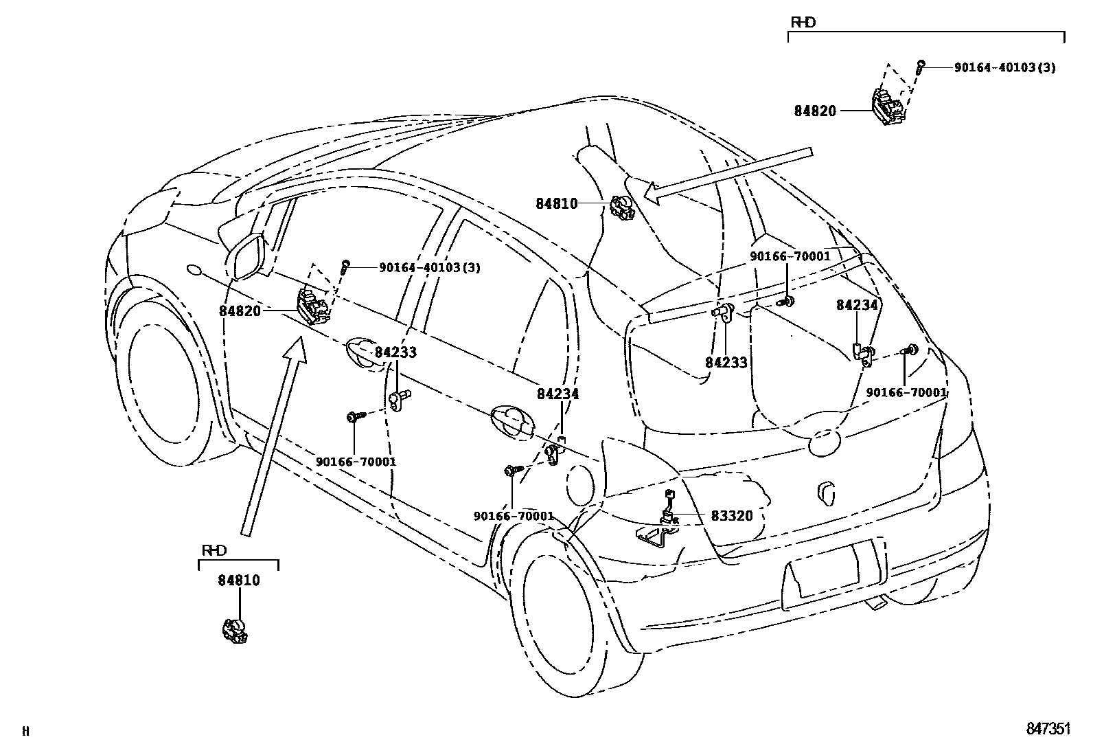 Toyota YARIS 开关和继电器和ECU EPC diagram — 847351