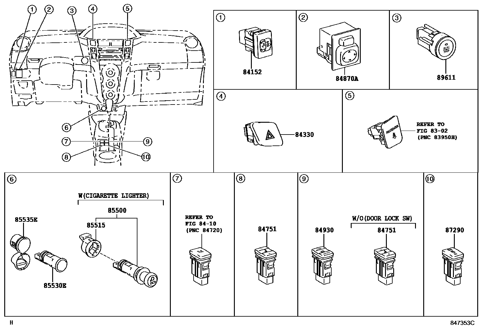 Toyota YARIS 开关和继电器和ECU EPC diagram — 847353C