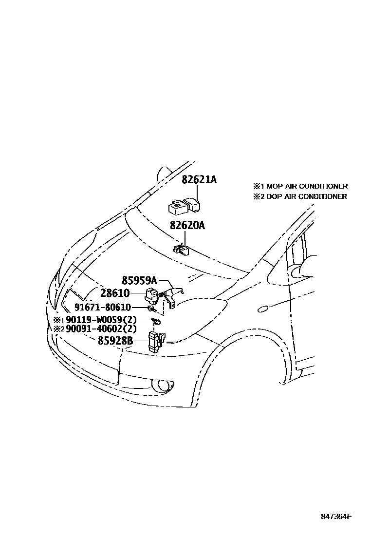 Toyota YARIS 开关和继电器和ECU EPC diagram — 847364F