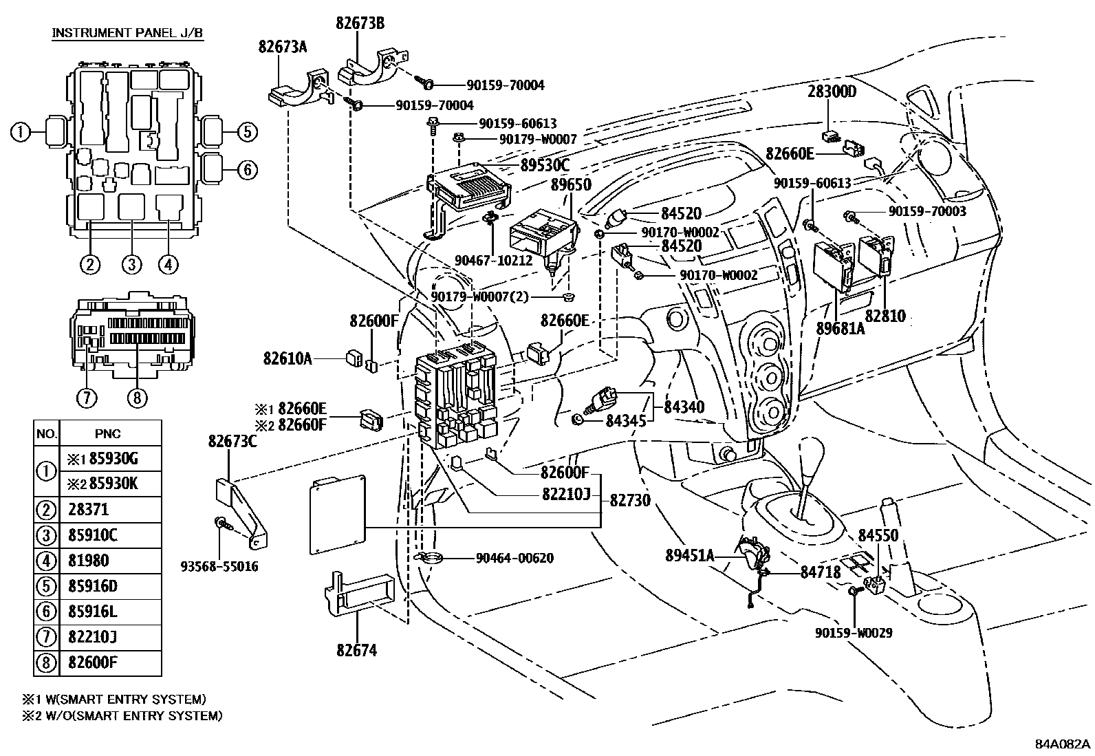 Toyota YARIS 开关和继电器和ECU EPC diagram — 84A082A
