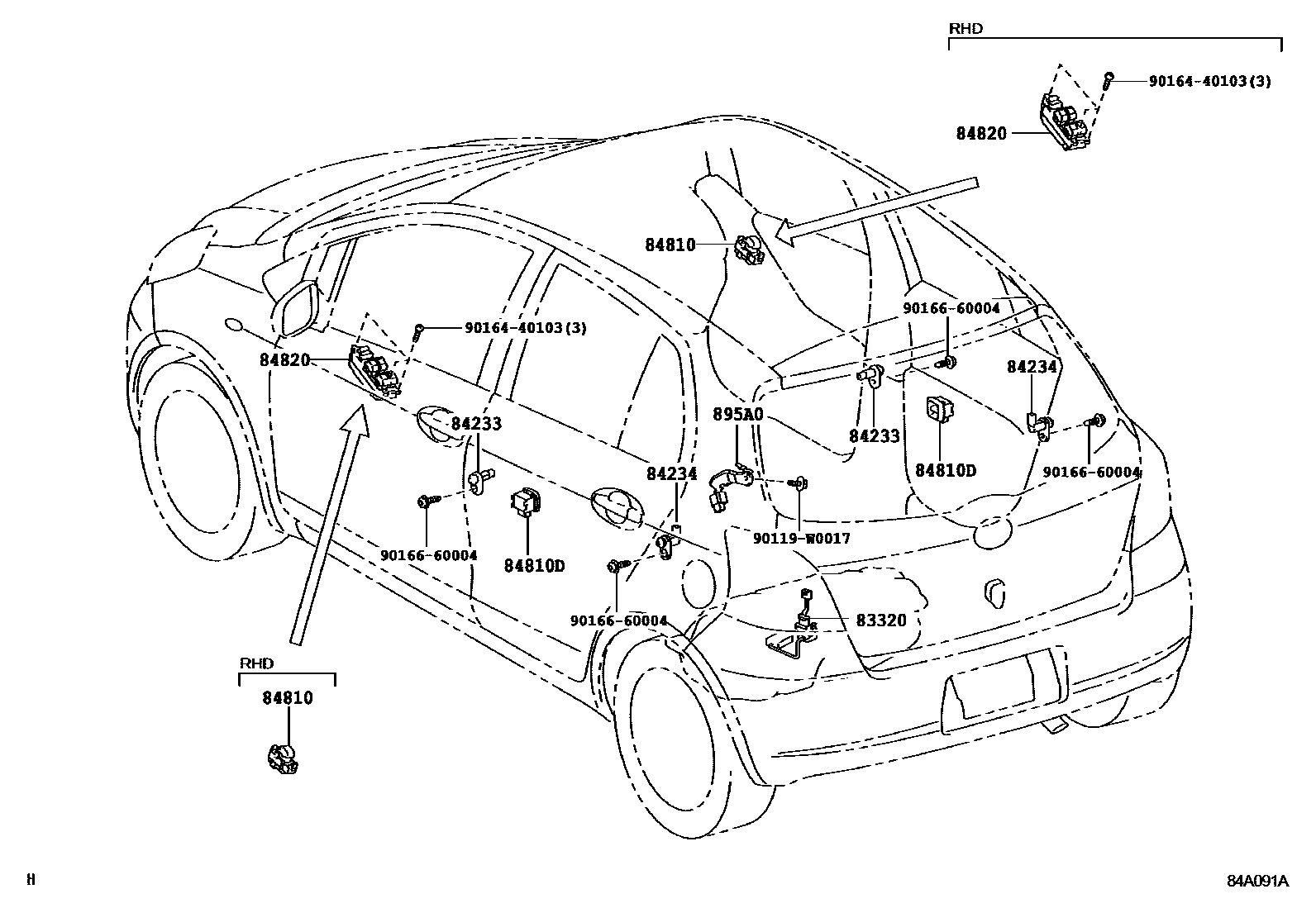 Toyota YARIS 开关和继电器和ECU EPC diagram — 84A091