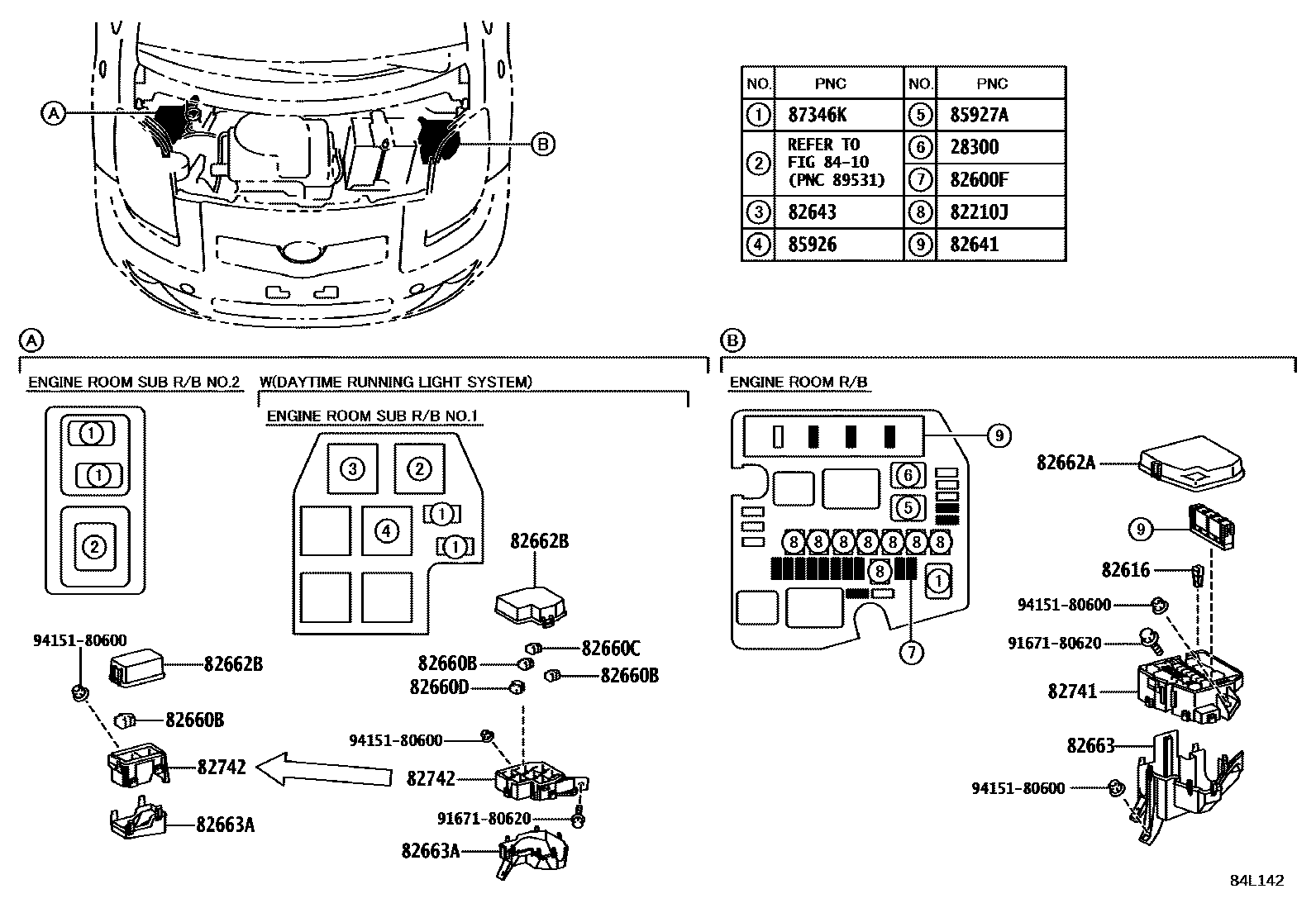 Toyota YARIS 开关和继电器和ECU EPC diagram — 84L142