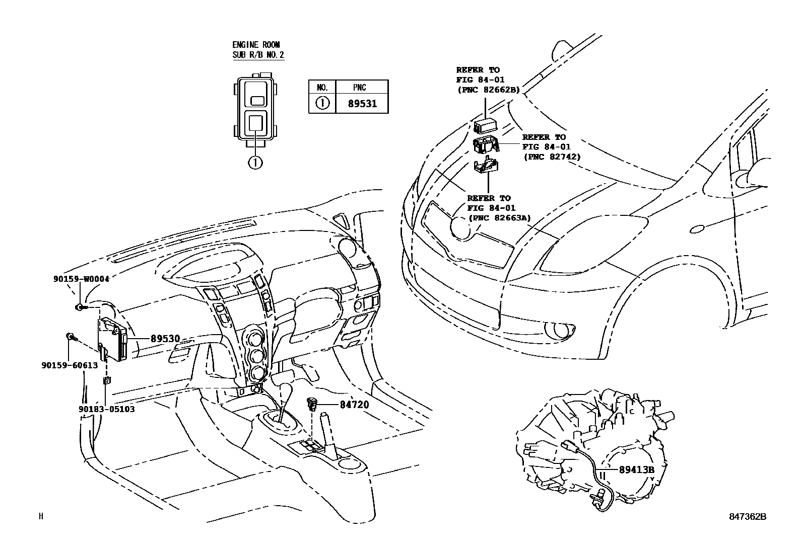 Toyota YARIS 超速档和电子控制变速器 EPC diagram — 847362B