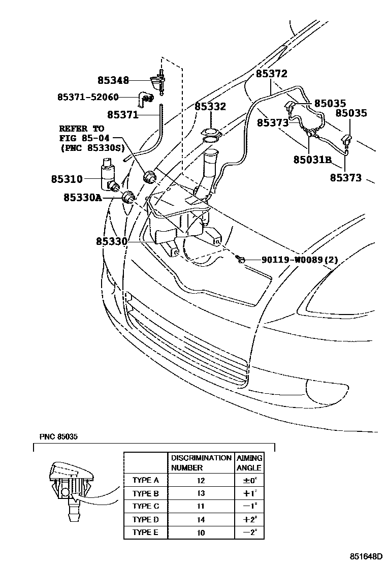 Toyota YARIS 挡风玻璃清洗器 EPC diagram — 851648D