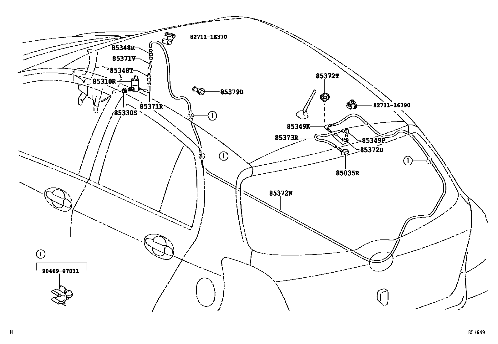 Toyota YARIS 后清洗器 EPC diagram — 851649B