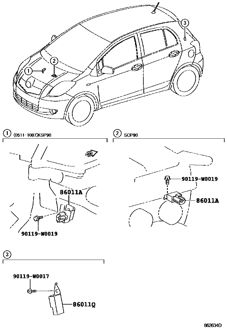 Toyota YARIS 收音机、放大器和冷凝器 EPC diagram — 862634D