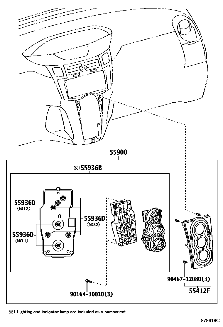 Toyota YARIS 暖风和空调系统 - 控制器和风管 EPC diagram — 878618C