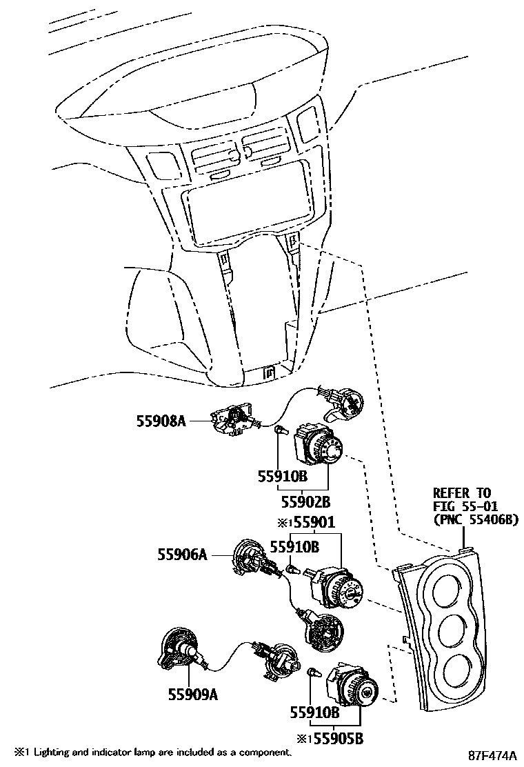 Toyota YARIS 暖风和空调系统 - 控制器和风管 EPC diagram — 87F474A