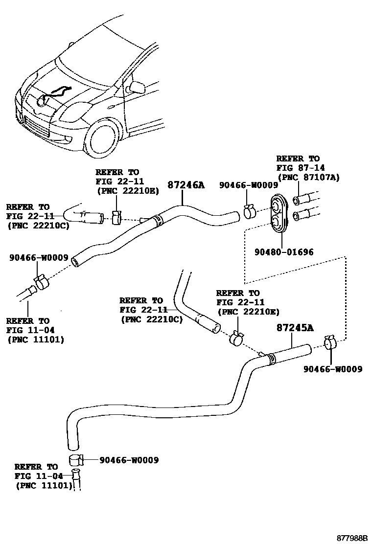 Toyota YARIS 暖风和空调系统 - 水管 EPC diagram — 877988B