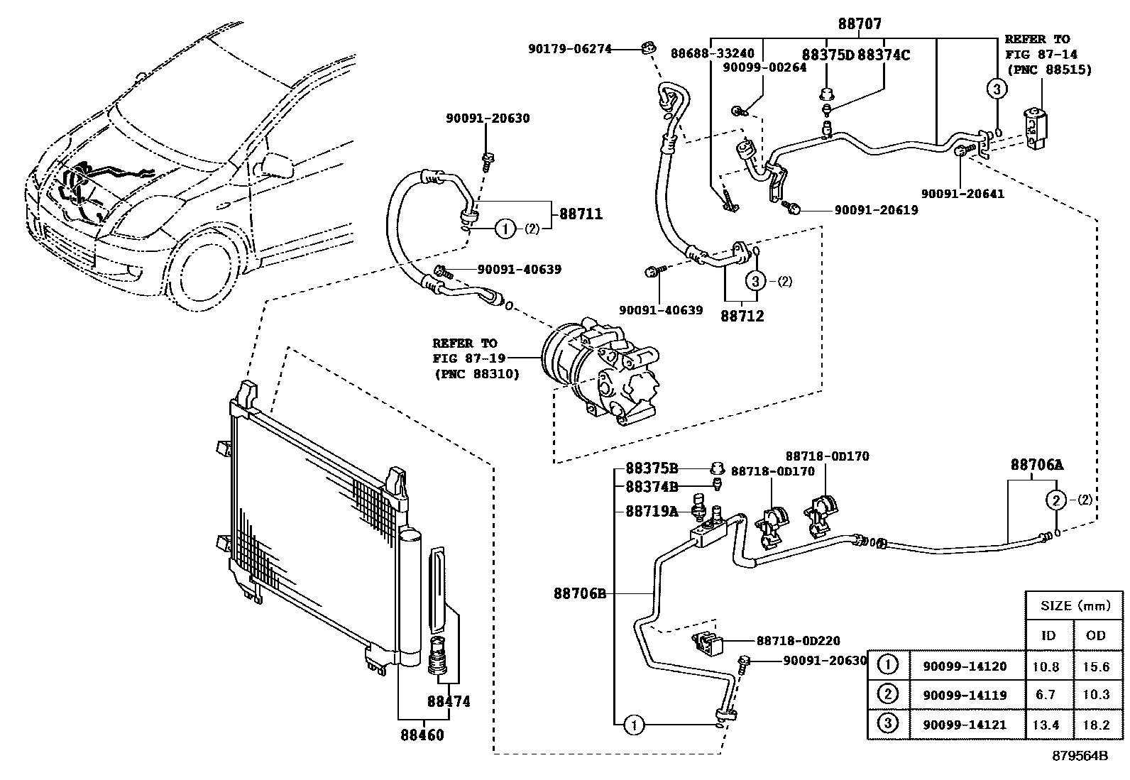 Toyota YARIS Heating & Air Conditioning - Cooler Piping EPC diagram — 879564B