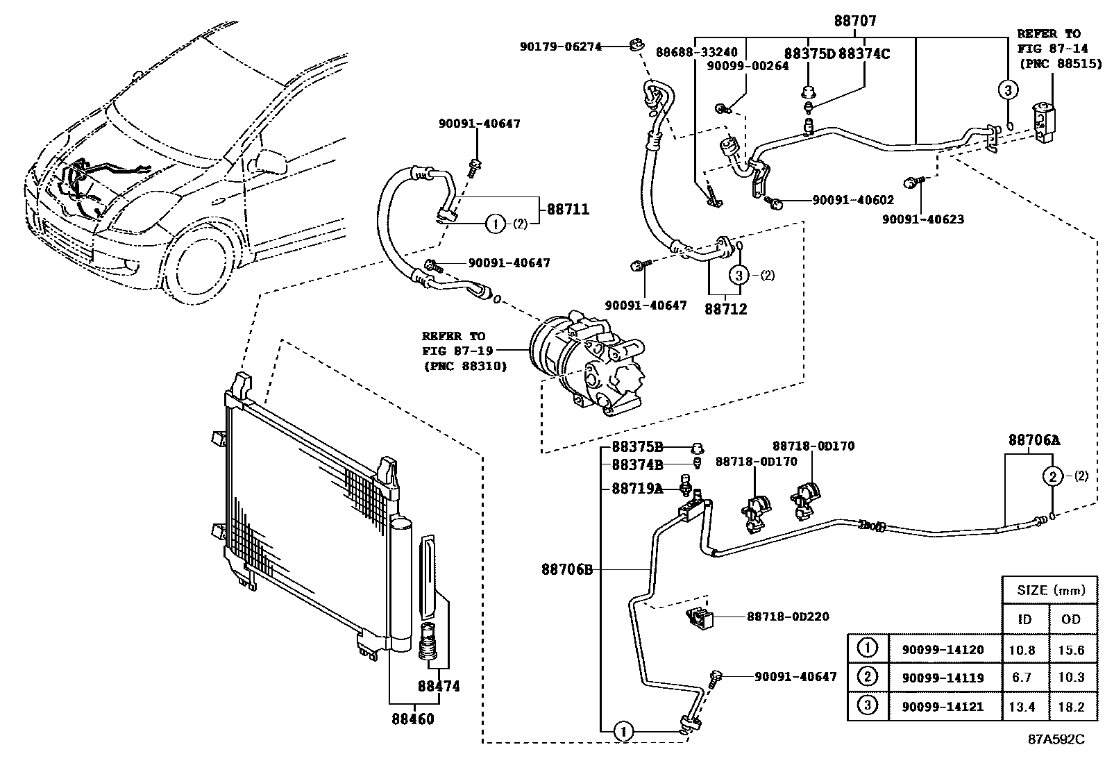 Toyota YARIS Heating & Air Conditioning - Cooler Piping EPC diagram — 87A592C