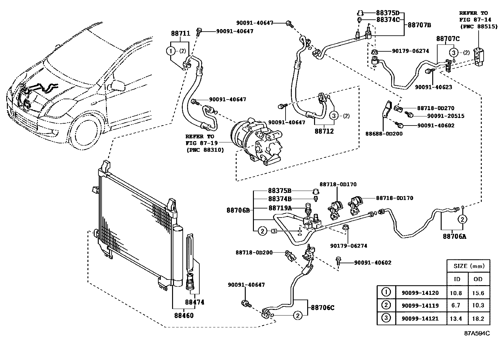 Toyota YARIS Heating & Air Conditioning - Cooler Piping EPC diagram — 87A594C
