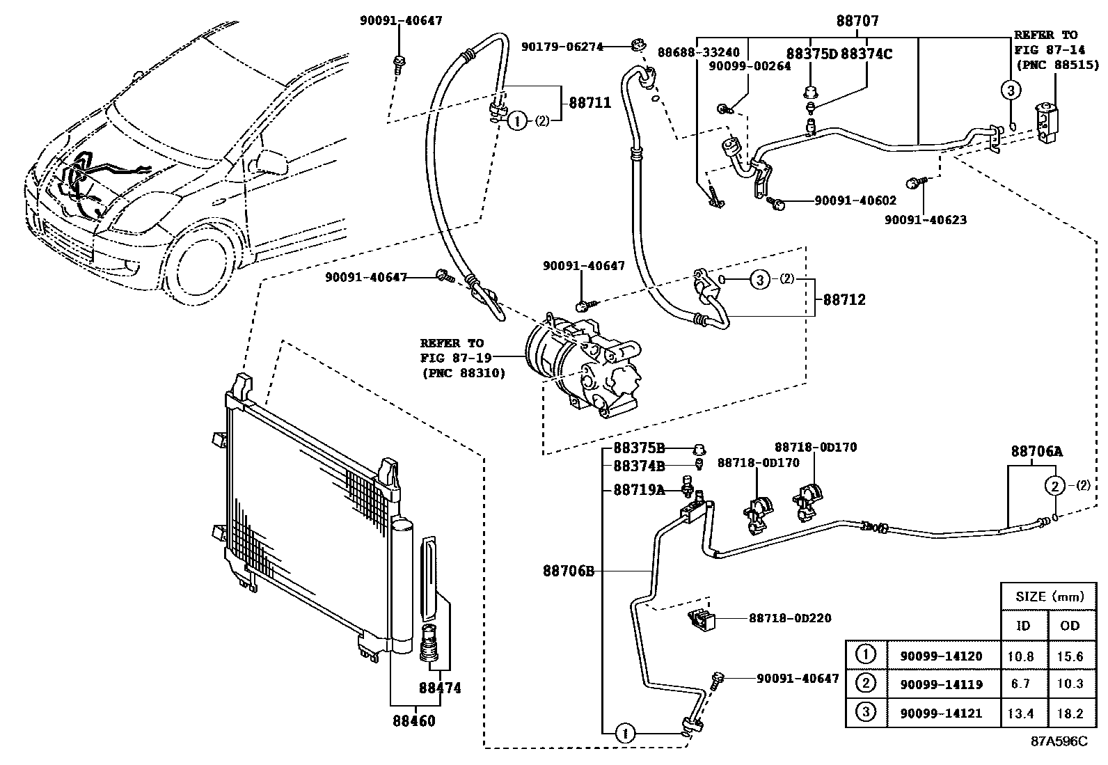 Toyota YARIS Heating & Air Conditioning - Cooler Piping EPC diagram — 87A596C