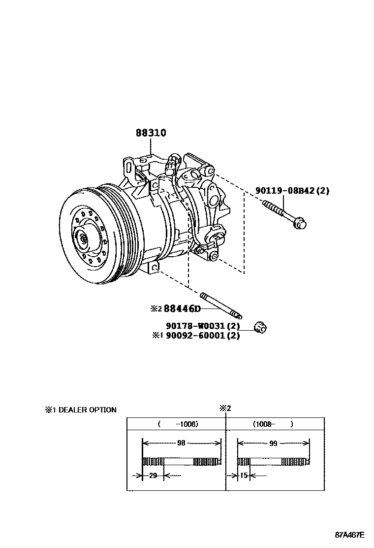 Toyota YARIS Heating & Air Conditioning - Compressor EPC diagram — 87A467E