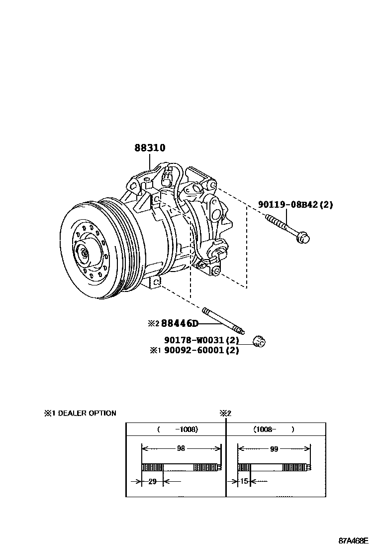 Toyota YARIS Heating & Air Conditioning - Compressor EPC diagram — 87A468E