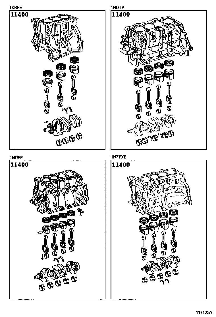 Toyota YARIS Short Block Assembly EPC diagram — 117123A