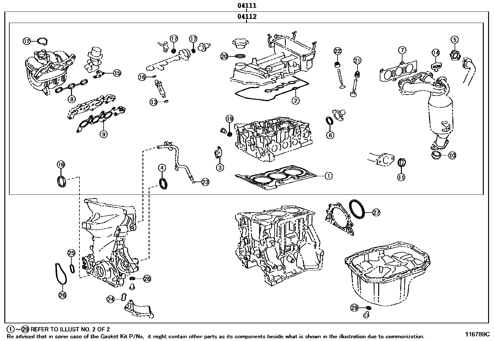 Toyota YARIS Engine Overhaul Gasket Kit EPC diagram — 116789C