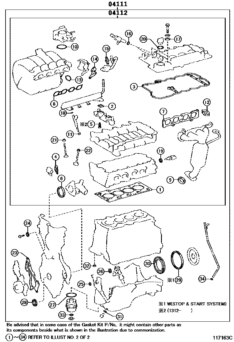 Toyota YARIS Engine Overhaul Gasket Kit EPC diagram — 117163C