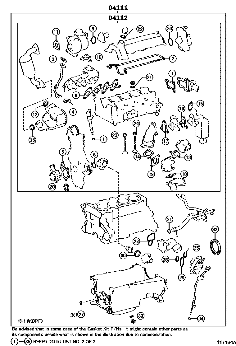 Toyota YARIS Engine Overhaul Gasket Kit EPC diagram — 117164A
