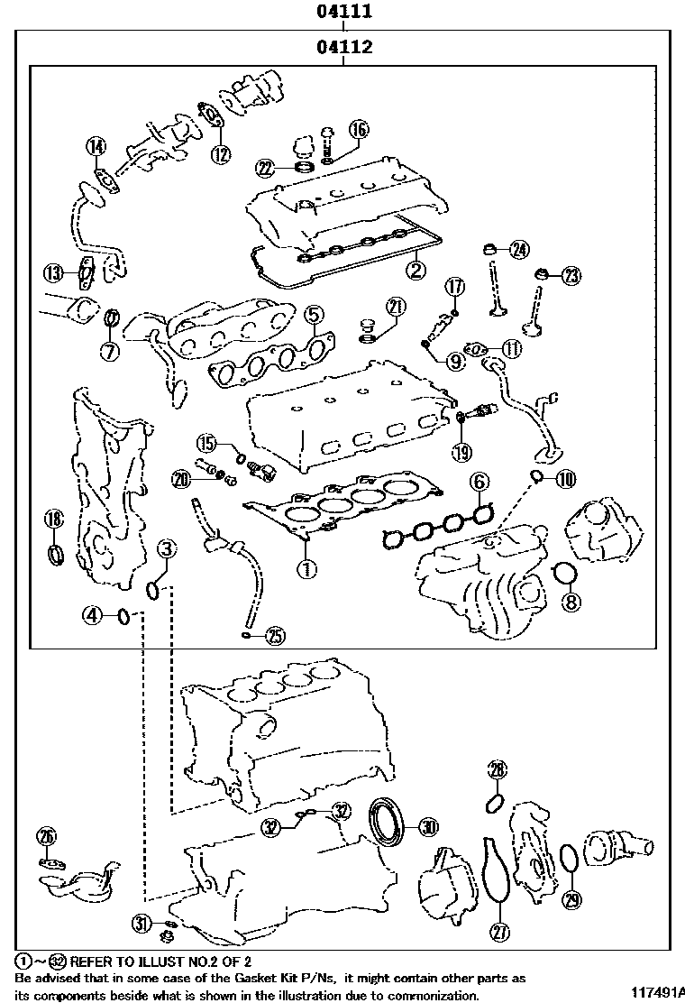 Toyota YARIS Engine Overhaul Gasket Kit EPC diagram — 117491A